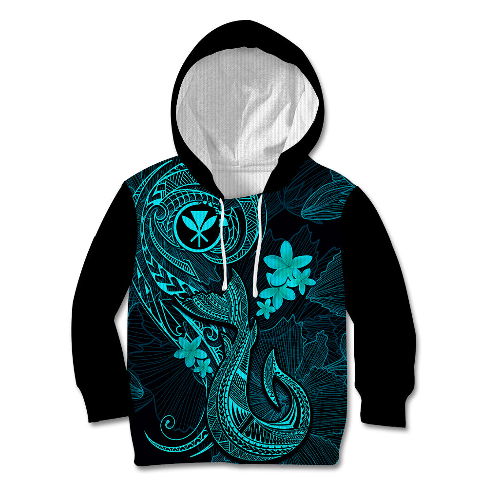 Hawaii Kid Hoodie Fish Hook Tattoo Mix Polynesian Plumeria Turquoise Version - Wonder Print Shop