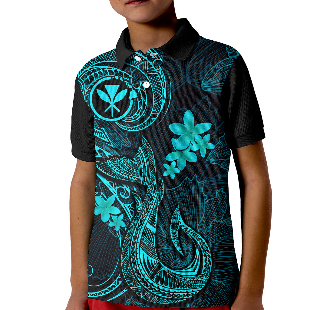 Hawaii Kid Polo Shirt Fish Hook Tattoo Mix Polynesian Plumeria Turquoise Version - Wonder Print Shop