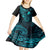 Hawaii Kid Short Sleeve Dress Fish Hook Tattoo Mix Polynesian Plumeria Turquoise Version - Wonder Print Shop