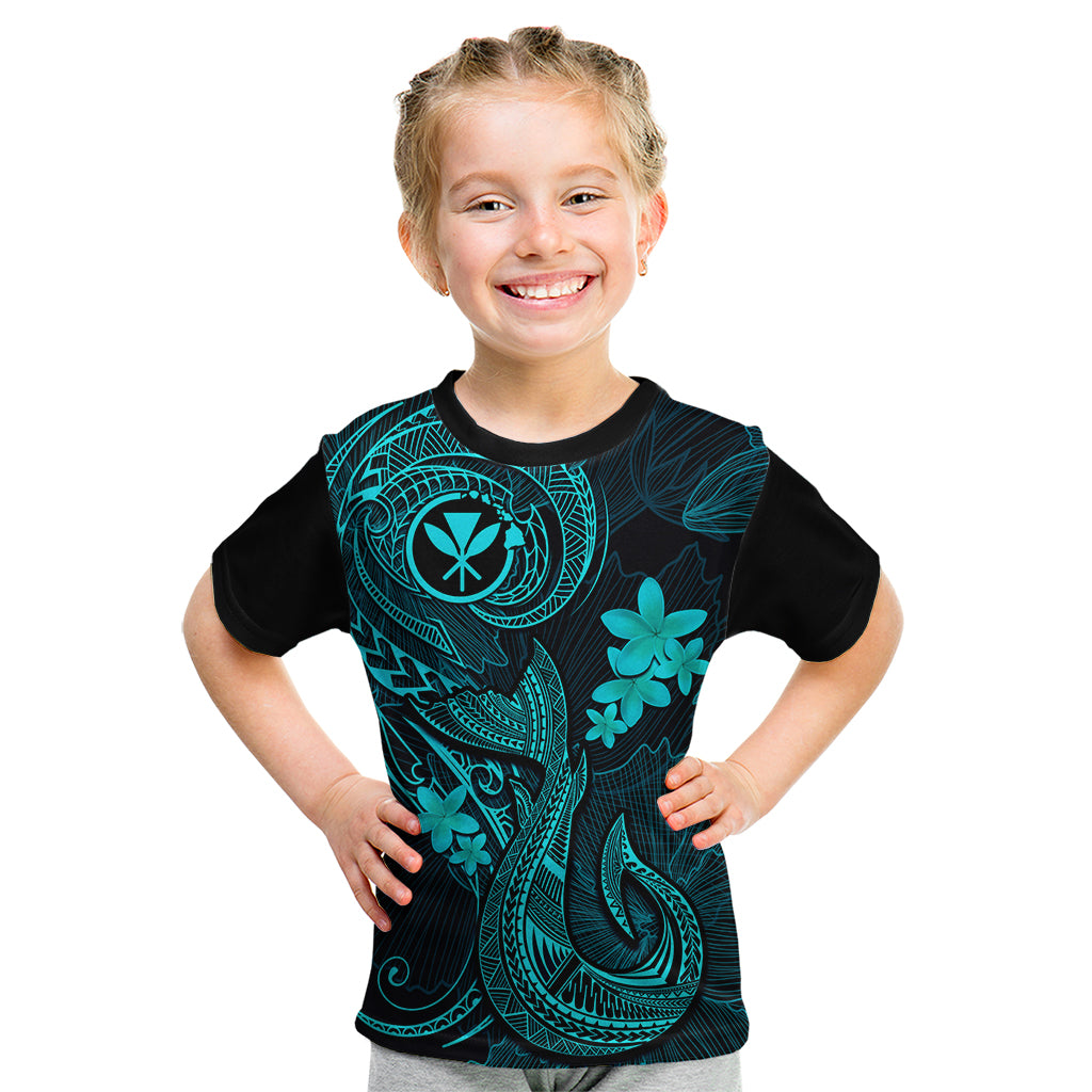 Hawaii Kid T Shirt Fish Hook Tattoo Mix Polynesian Plumeria Turquoise Version - Wonder Print Shop