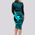 Hawaii Long Sleeve Bodycon Dress Fish Hook Tattoo Mix Polynesian Plumeria Turquoise Version - Wonder Print Shop