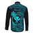 Hawaii Long Sleeve Button Shirt Fish Hook Tattoo Mix Polynesian Plumeria Turquoise Version - Wonder Print Shop