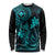 Hawaii Long Sleeve Shirt Fish Hook Tattoo Mix Polynesian Plumeria Turquoise Version - Wonder Print Shop