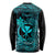 Hawaii Long Sleeve Shirt Fish Hook Tattoo Mix Polynesian Plumeria Turquoise Version - Wonder Print Shop