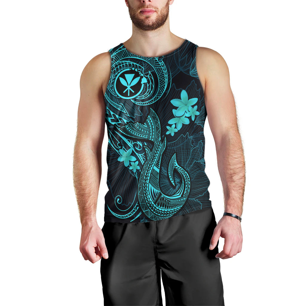 hawaii-men-tank-top-fish-hook-tattoo-mix-polynesian-plumeria-turquoise-version