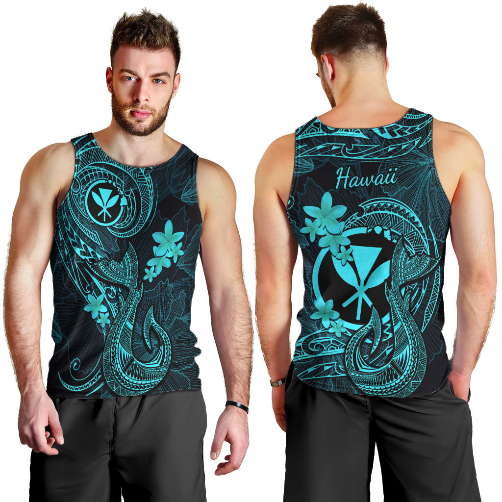 hawaii-men-tank-top-fish-hook-tattoo-mix-polynesian-plumeria-turquoise-version