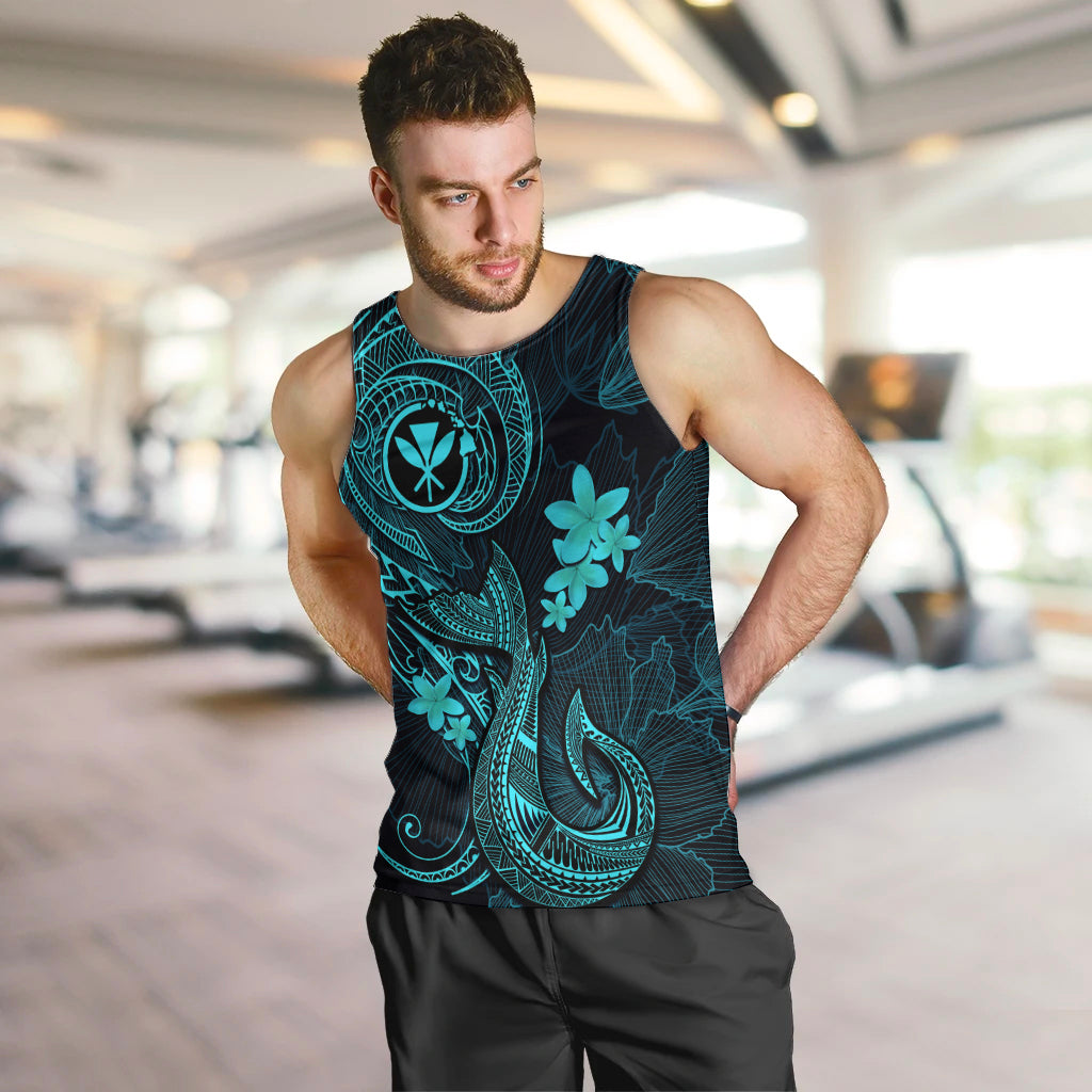 hawaii-men-tank-top-fish-hook-tattoo-mix-polynesian-plumeria-turquoise-version