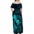 Hawaii Off Shoulder Maxi Dress Fish Hook Tattoo Mix Polynesian Plumeria Turquoise Version - Wonder Print Shop