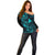Hawaii Off Shoulder Sweater Fish Hook Tattoo Mix Polynesian Plumeria Turquoise Version - Wonder Print Shop