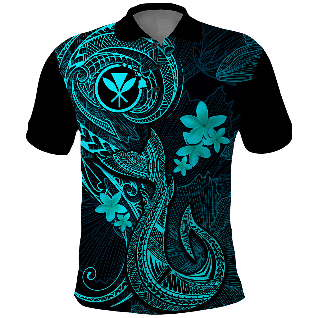 Hawaii Polo Shirt Fish Hook Tattoo Mix Polynesian Plumeria Turquoise Version - Wonder Print Shop
