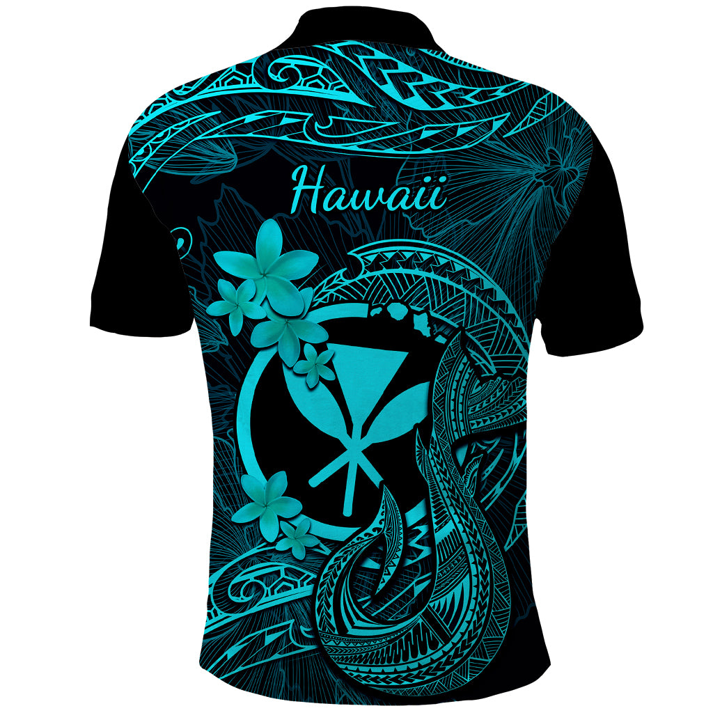 Hawaii Polo Shirt Fish Hook Tattoo Mix Polynesian Plumeria Turquoise Version - Wonder Print Shop