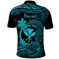 Hawaii Polo Shirt Fish Hook Tattoo Mix Polynesian Plumeria Turquoise Version - Wonder Print Shop