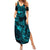Hawaii Summer Maxi Dress Fish Hook Tattoo Mix Polynesian Plumeria Turquoise Version - Wonder Print Shop