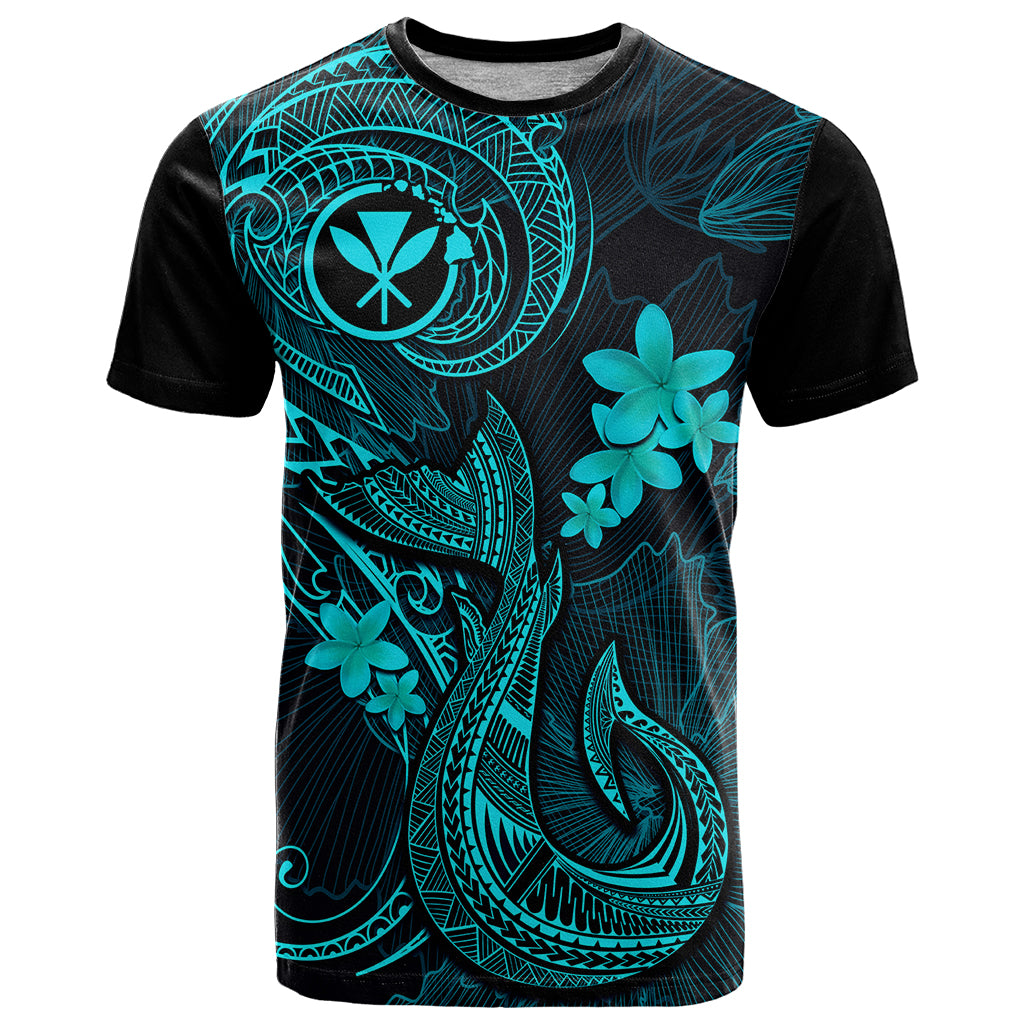 Hawaii T Shirt Fish Hook Tattoo Mix Polynesian Plumeria Turquoise Version - Wonder Print Shop