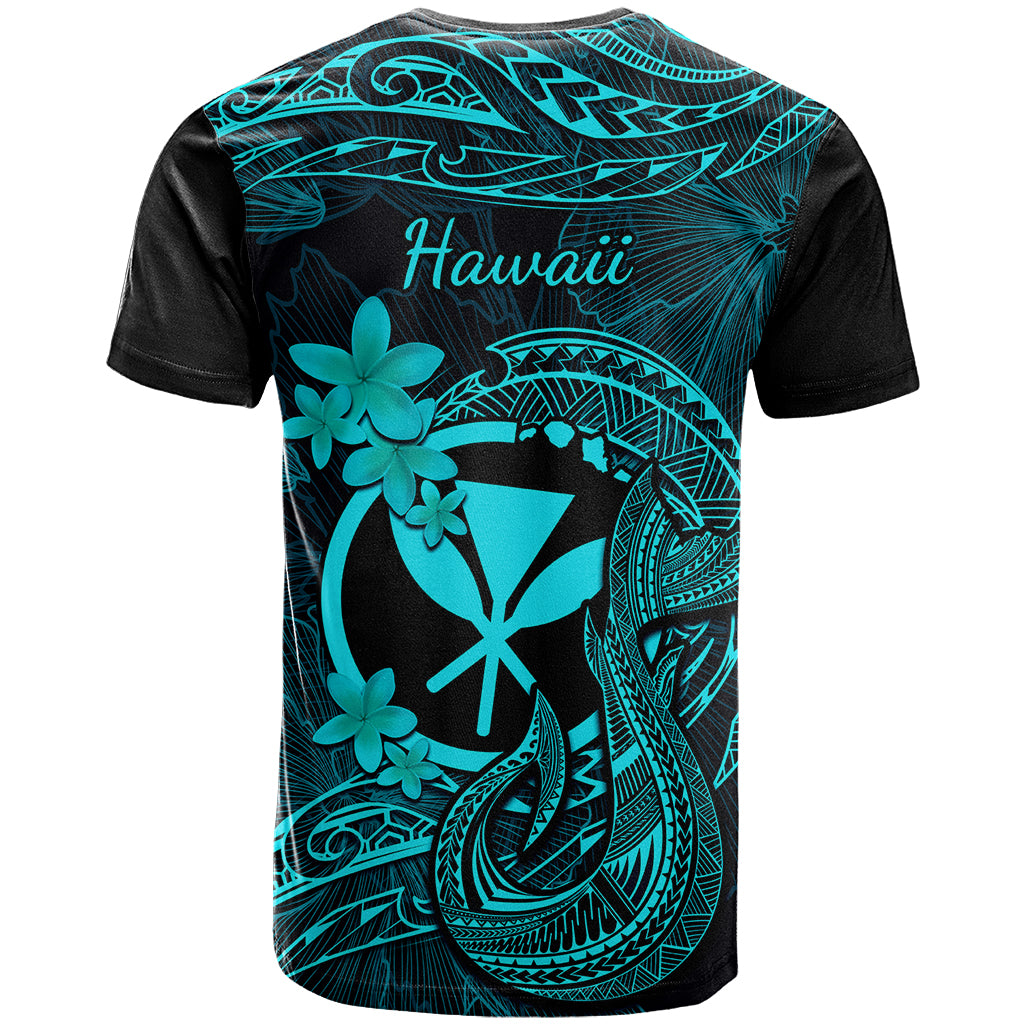 Hawaii T Shirt Fish Hook Tattoo Mix Polynesian Plumeria Turquoise Version - Wonder Print Shop