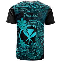 Hawaii T Shirt Fish Hook Tattoo Mix Polynesian Plumeria Turquoise Version - Wonder Print Shop