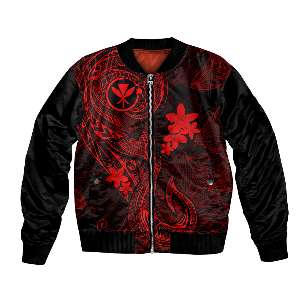 Hawaii Bomber Jacket Fish Hook Tattoo Mix Polynesian Plumeria Red Version - Wonder Print Shop