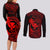 Hawaii Couples Matching Long Sleeve Bodycon Dress and Long Sleeve Button Shirts Fish Hook Tattoo Mix Polynesian Plumeria Red Version - Wonder Print Shop
