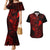Hawaii Couples Matching Mermaid Dress and Hawaiian Shirt Fish Hook Tattoo Mix Polynesian Plumeria Red Version - Wonder Print Shop