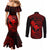 hawaii-couples-matching-mermaid-dress-and-long-sleeve-button-shirts-fish-hook-tattoo-mix-polynesian-plumeria-red-version