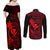 Hawaii Couples Matching Off Shoulder Maxi Dress and Long Sleeve Button Shirts Fish Hook Tattoo Mix Polynesian Plumeria Red Version - Wonder Print Shop