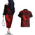 Hawaii Couples Matching Off The Shoulder Long Sleeve Dress and Hawaiian Shirt Fish Hook Tattoo Mix Polynesian Plumeria Red Version - Wonder Print Shop