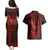 Hawaii Couples Matching Puletasi Dress and Hawaiian Shirt Fish Hook Tattoo Mix Polynesian Plumeria Red Version - Wonder Print Shop