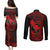 Hawaii Couples Matching Puletasi Dress and Long Sleeve Button Shirts Fish Hook Tattoo Mix Polynesian Plumeria Red Version - Wonder Print Shop