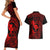 Hawaii Couples Matching Short Sleeve Bodycon Dress and Hawaiian Shirt Fish Hook Tattoo Mix Polynesian Plumeria Red Version - Wonder Print Shop