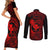 Hawaii Couples Matching Short Sleeve Bodycon Dress and Long Sleeve Button Shirts Fish Hook Tattoo Mix Polynesian Plumeria Red Version - Wonder Print Shop