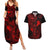 Hawaii Couples Matching Summer Maxi Dress and Hawaiian Shirt Fish Hook Tattoo Mix Polynesian Plumeria Red Version - Wonder Print Shop