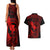 Hawaii Couples Matching Tank Maxi Dress and Hawaiian Shirt Fish Hook Tattoo Mix Polynesian Plumeria Red Version - Wonder Print Shop