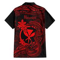 Hawaii Family Matching Long Sleeve Bodycon Dress and Hawaiian Shirt Fish Hook Tattoo Mix Polynesian Plumeria Red Version - Wonder Print Shop