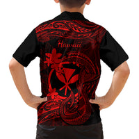 Hawaii Family Matching Mermaid Dress and Hawaiian Shirt Fish Hook Tattoo Mix Polynesian Plumeria Red Version - Wonder Print Shop