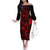 Hawaii Family Matching Off Shoulder Long Sleeve Dress and Hawaiian Shirt Fish Hook Tattoo Mix Polynesian Plumeria Red Version - Wonder Print Shop