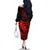 Hawaii Family Matching Off Shoulder Long Sleeve Dress and Hawaiian Shirt Fish Hook Tattoo Mix Polynesian Plumeria Red Version - Wonder Print Shop