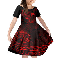 Hawaii Family Matching Off Shoulder Maxi Dress and Hawaiian Shirt Fish Hook Tattoo Mix Polynesian Plumeria Red Version - Wonder Print Shop