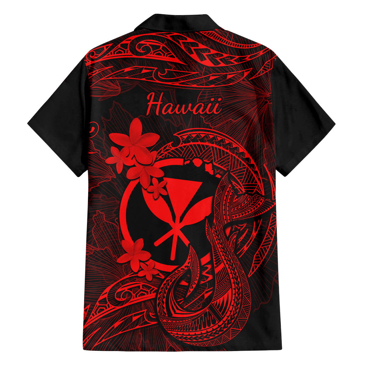 Hawaii Family Matching Off Shoulder Maxi Dress and Hawaiian Shirt Fish Hook Tattoo Mix Polynesian Plumeria Red Version - Wonder Print Shop