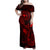 Hawaii Family Matching Off Shoulder Maxi Dress and Hawaiian Shirt Fish Hook Tattoo Mix Polynesian Plumeria Red Version - Wonder Print Shop