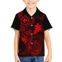 Hawaii Family Matching Off Shoulder Maxi Dress and Hawaiian Shirt Fish Hook Tattoo Mix Polynesian Plumeria Red Version - Wonder Print Shop