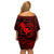 Hawaii Family Matching Off Shoulder Short Dress and Hawaiian Shirt Fish Hook Tattoo Mix Polynesian Plumeria Red Version - Wonder Print Shop