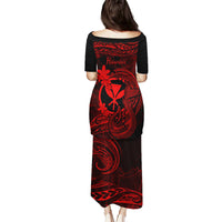 Hawaii Family Matching Puletasi Dress and Hawaiian Shirt Fish Hook Tattoo Mix Polynesian Plumeria Red Version - Wonder Print Shop