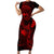 Hawaii Family Matching Short Sleeve Bodycon Dress and Hawaiian Shirt Fish Hook Tattoo Mix Polynesian Plumeria Red Version - Wonder Print Shop