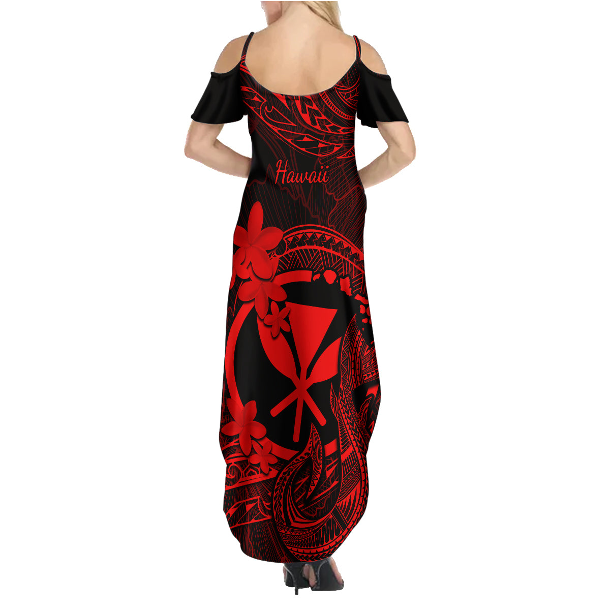 Hawaii Family Matching Summer Maxi Dress and Hawaiian Shirt Fish Hook Tattoo Mix Polynesian Plumeria Red Version - Wonder Print Shop