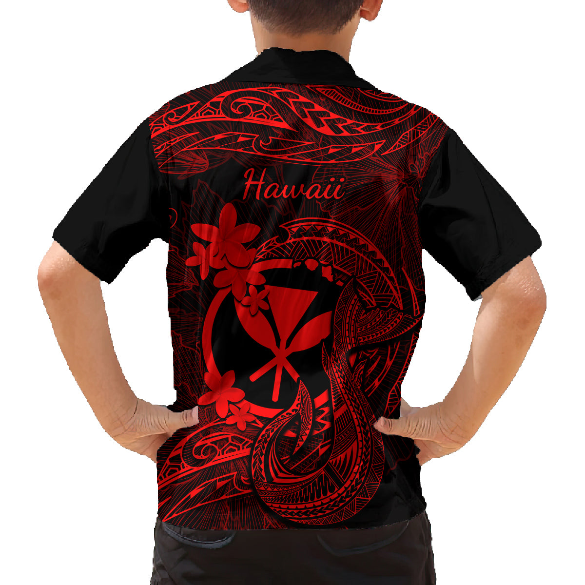 Hawaii Family Matching Tank Maxi Dress and Hawaiian Shirt Fish Hook Tattoo Mix Polynesian Plumeria Red Version - Wonder Print Shop
