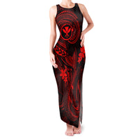 Hawaii Family Matching Tank Maxi Dress and Hawaiian Shirt Fish Hook Tattoo Mix Polynesian Plumeria Red Version - Wonder Print Shop