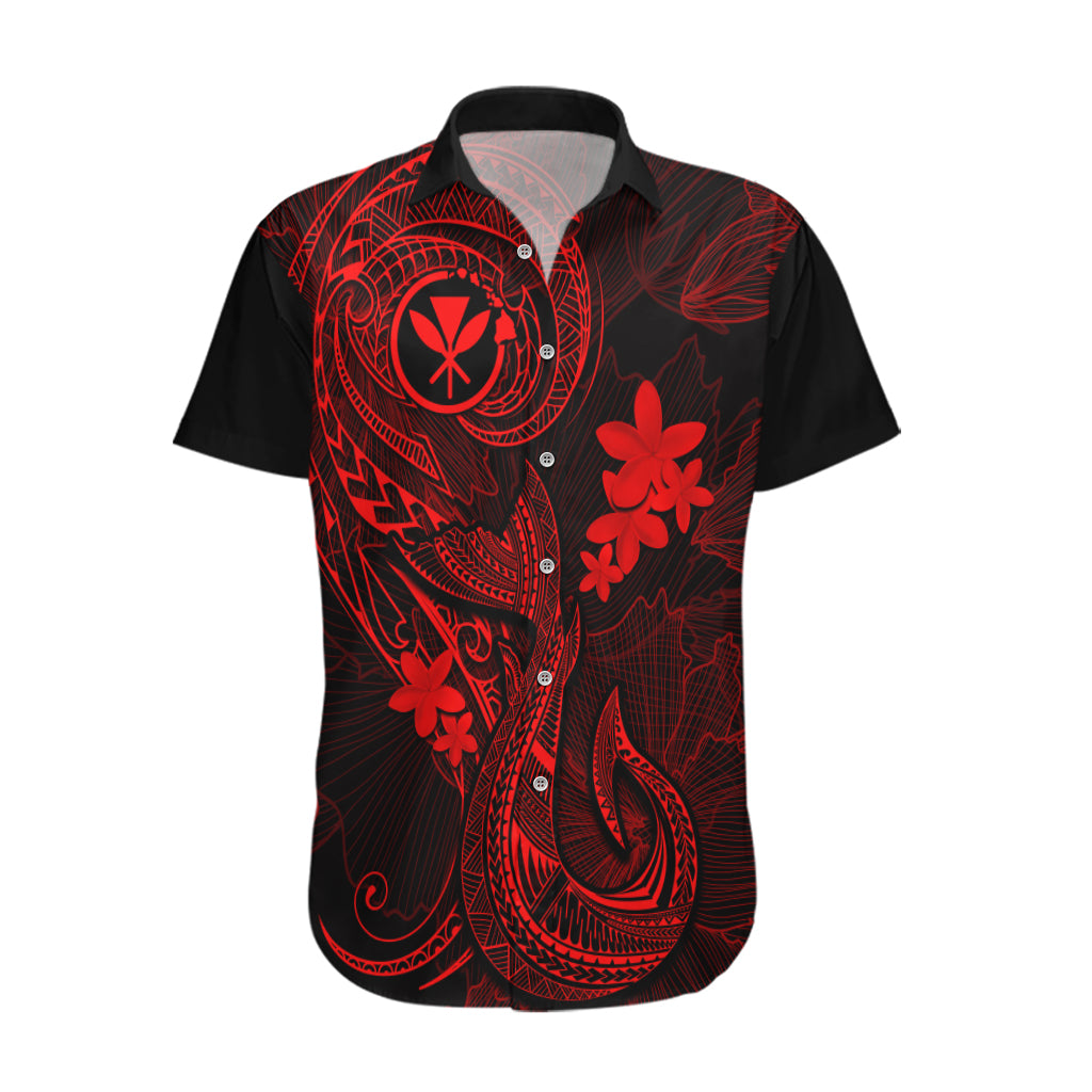 Hawaii Hawaiian Shirt Fish Hook Tattoo Mix Polynesian Plumeria Red Version - Wonder Print Shop