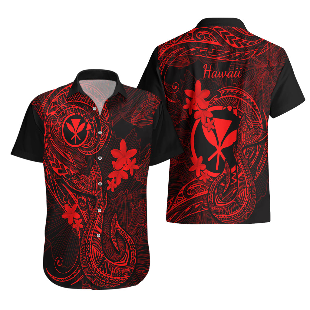 Hawaii Hawaiian Shirt Fish Hook Tattoo Mix Polynesian Plumeria Red Version - Wonder Print Shop