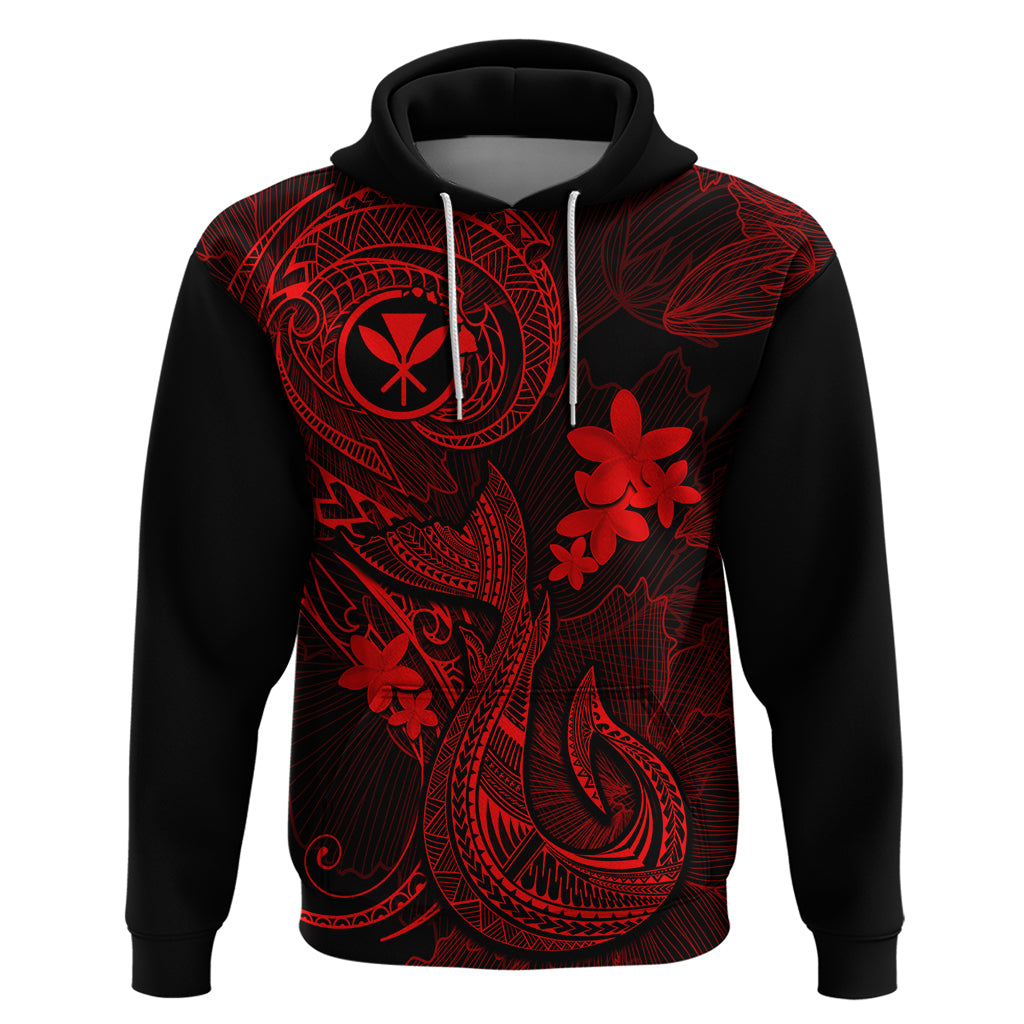 Hawaii Hoodie Fish Hook Tattoo Mix Polynesian Plumeria Red Version - Wonder Print Shop