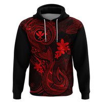 Hawaii Hoodie Fish Hook Tattoo Mix Polynesian Plumeria Red Version - Wonder Print Shop